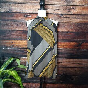 143 Story By Line Up US Made Blouse Size M Button High Neck Striped Patch Print